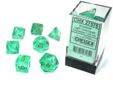 Borealis Luminary Light Green/gold Polydice - 7 stuks
