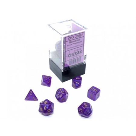 Borealis Royal Purple/gold - Mini Polyhedral Dice set - 7 stuks
