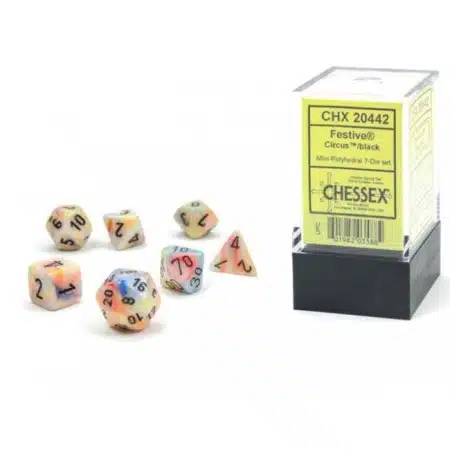 Festive Circus/black - Mini Polyhedral Dice set - 7 stuks