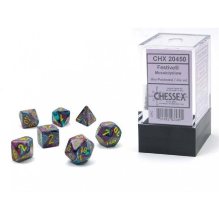 Festive Mosaic/yellow - Mini Polyhedral Dice set - 7 stuks