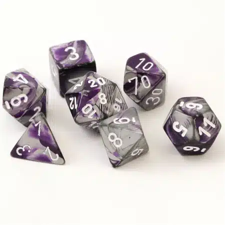 Gemini Purple-Steel/white Polydice Dobbelsteen Set (7 stuks)