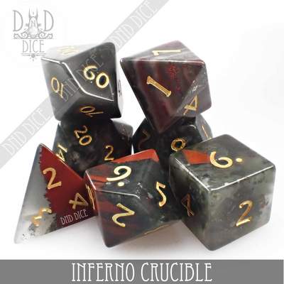 Inferno Crucible Bloodstone - Gemstone Polyhedral Dice set - 7 stuks