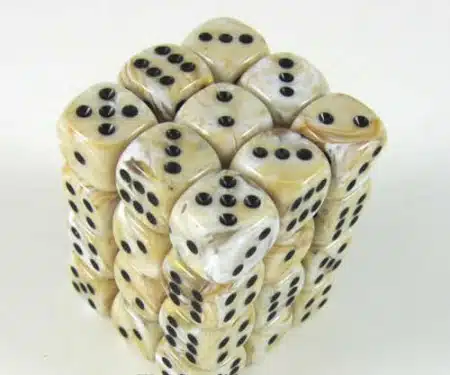 Marble Ivory/black D6 12mm (36 stuks)