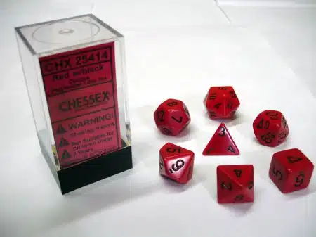 Opaque Red/black Polydice (7 stuks)