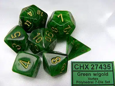 Vortex Green/gold Polydice (7 stuks)