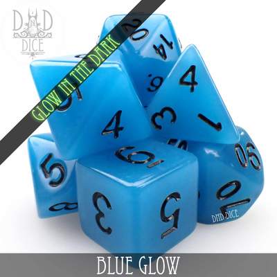 Blue Glow - Polyhedral Dice set - 7 stuks