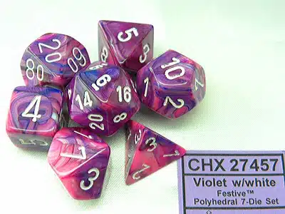 Festive Violet/white Polydice (7 stuks)