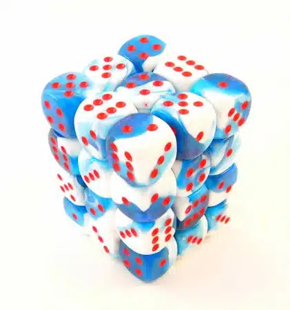 Gemini Astral Blue-White/red D6 12mm Dobbelsteen Set (36 stuks)