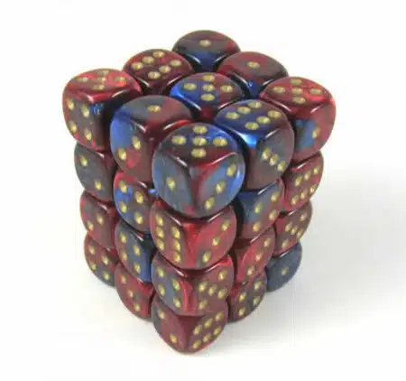 Gemini Blue-Red/gold D6 12mm (36 stuks)