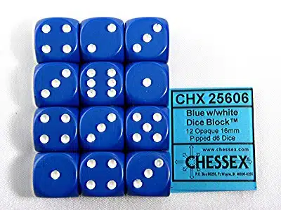 Opaque Blue/white D6 16mm (12 stuks)