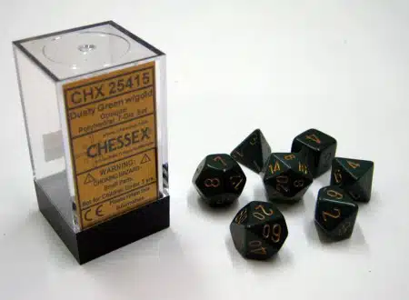 Opaque Dusty Green/gold Polydice (7 stuks)
