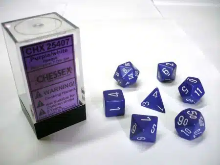 Opaque Purple/white Polydice (7 stuks)