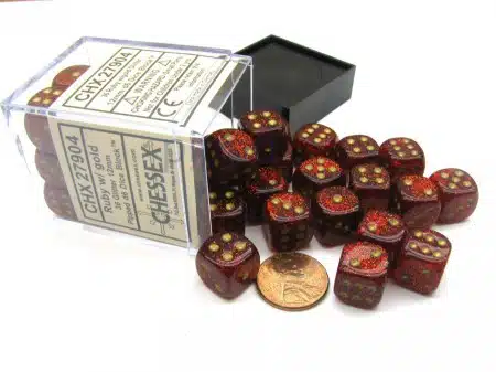 Ruby w/Gold Glitter D6 12mm (36 stuks)