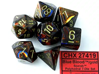 Scarab Blue Blood/gold Polydice (7 stuks)