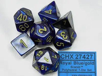 Scarab Royal Blue/gold Polydice (7 stuks)