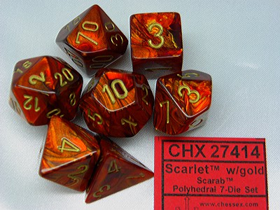 Scarab Scarlet w/gold Polydice (7 stuks)