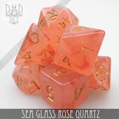 Sea Glass Rose Quartz - Polyhedral Dice set - 7 stuks