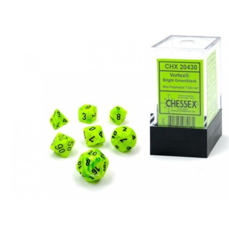 Vortex Bright Green/black - Mini Polyhedral Dice set - 7 stuks