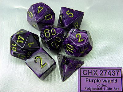 Vortex Purple/gold Polydice (7 stuks)