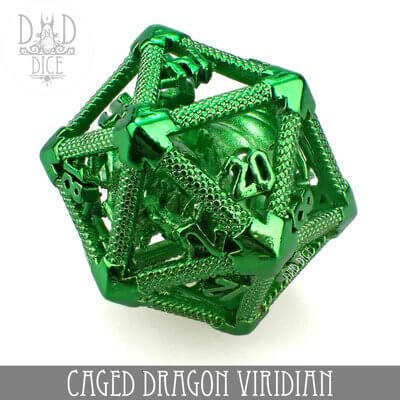 Caged Dragon Viridian - Single Hollow Metal D20