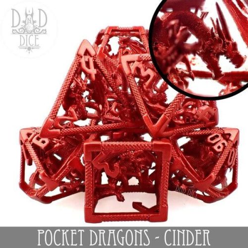 Cinder Pocket Dragons - Hollow Metal Dice set - 7 stuks