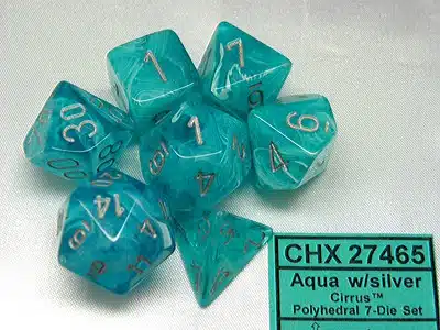 Cirrus Aqua/silver Polydice (7 stuks)
