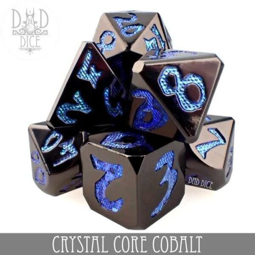Crystal Core Cobalt - Metal Dice set - 7 stuks