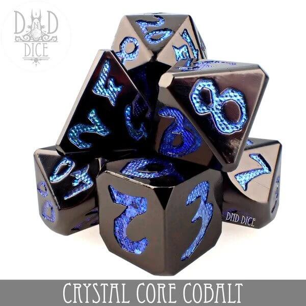 Crystal Core Cobalt - Metal Dice set - 7 stuks