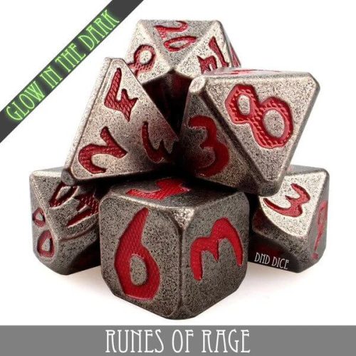 Runes of Rage - Glow Metal Dice set - 7 stuks