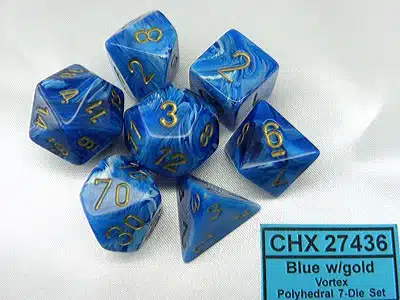 Vortex Blue/gold Polydice (7 stuks)