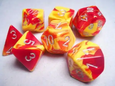 Gemini Red-Yellow/silver Polydice Dobbelsteen Set (7 stuks)