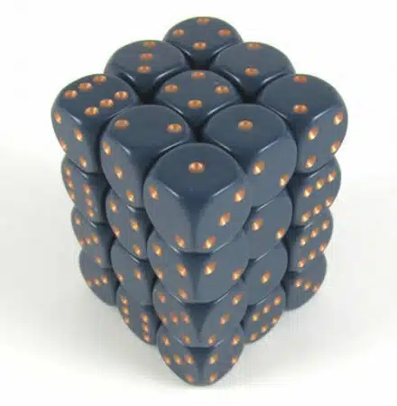 Opaque Dusty Blue/gold D6 12mm (36 stuks)