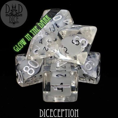 Diceception - Glow in the Dark Dice set - 7 stuks