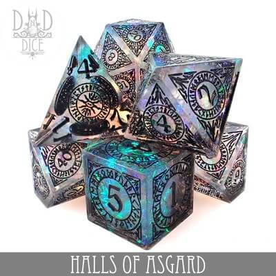 Halls of Asgard - Handmade Dice set - 7 stuks