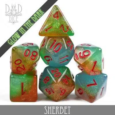 Sherbet - Glow in the Dark Dice set - 7 stuks