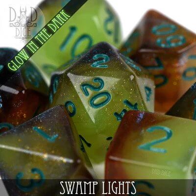 Swamp Lights - Glow in the Dark Dice set - 7 stuks