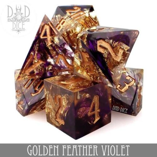 Golden Feather Violet - Handmade Dice set - 7 stuks