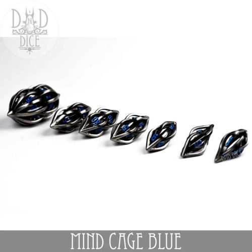 Mind Cage Blue - Hollow Metal Dice set - 7 stuks