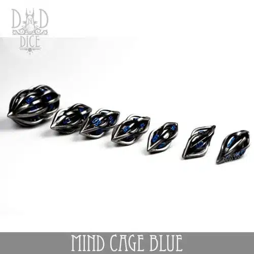 Mind Cage Blue - Hollow Metal Dice set - 7 stuks