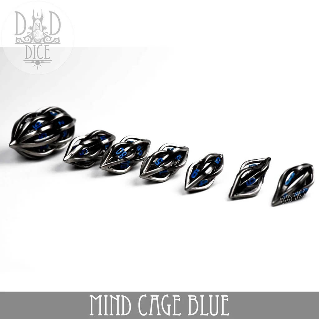 Mind Cage Blue - Hollow Metal Dice set - 7 stuks