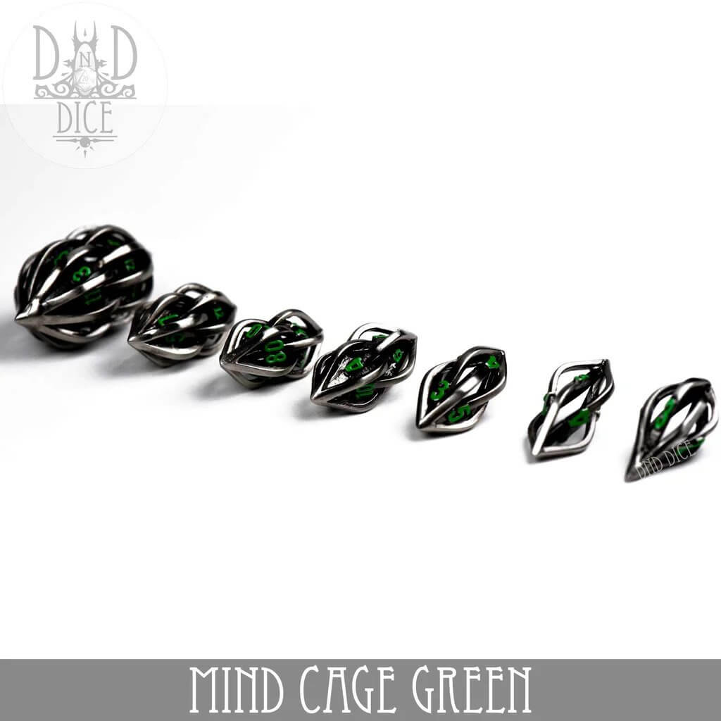 Mind Cage Green - Hollow Metal Dice set - 7 stuks