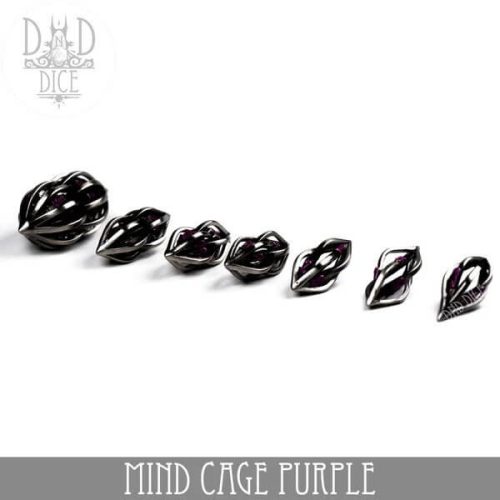 Mind Cage Purple - Hollow Metal Dice set - 7 stuks