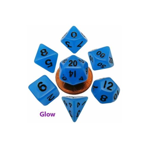 Glow Blue - Glow in the Dark Mini Dice set - 7 stuks