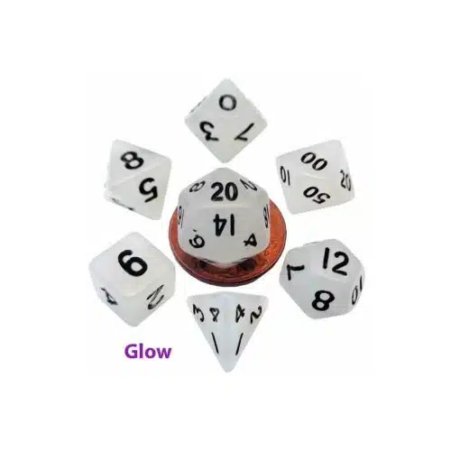 Glow Clear - Glow in the Dark Mini Dice set - 7 stuks