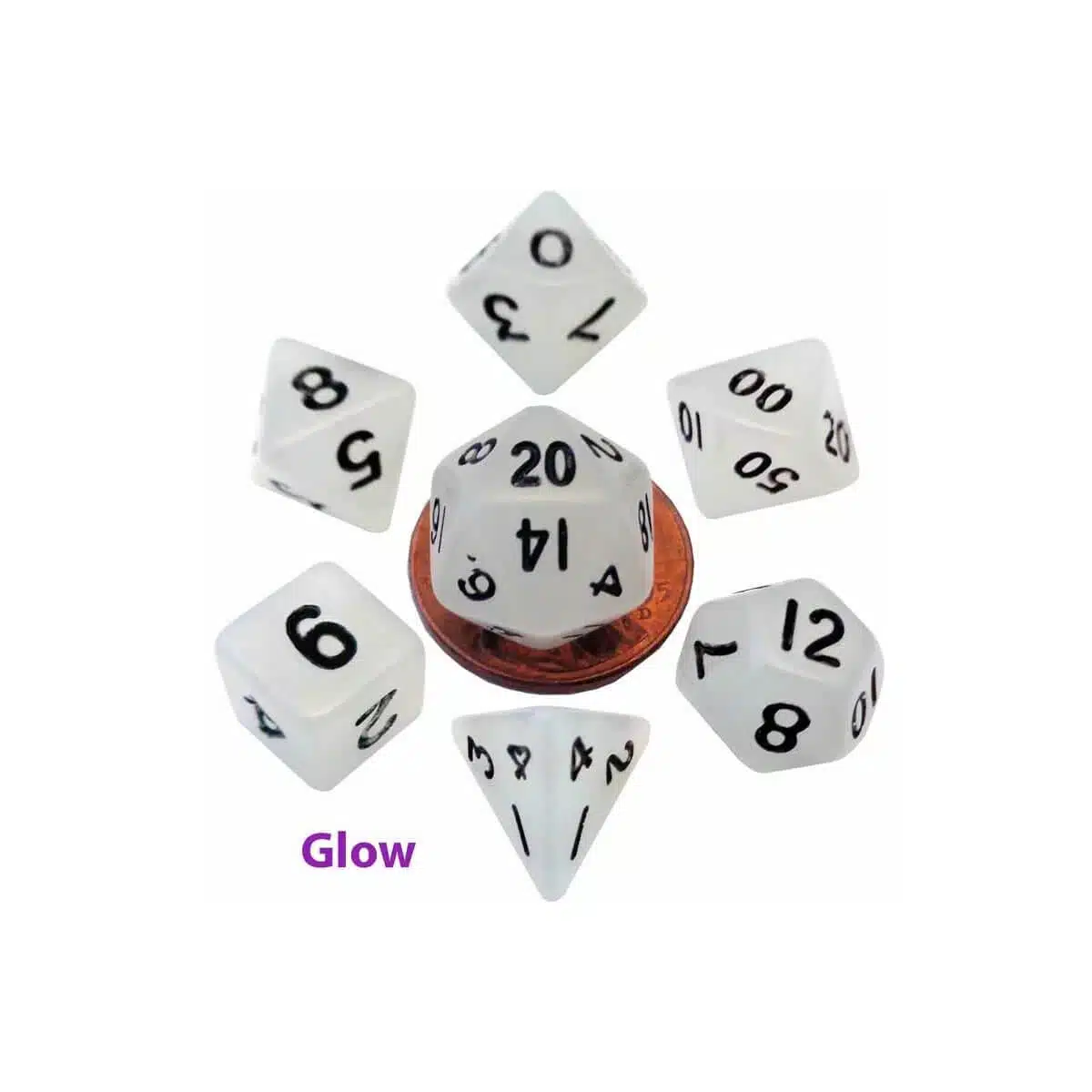 Glow Clear - Glow in the Dark Mini Dice set - 7 stuks