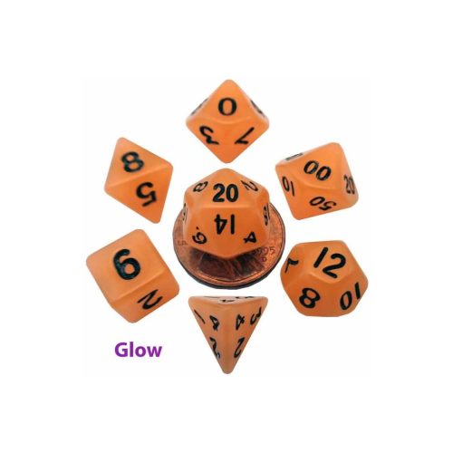 Glow Orange - Glow in the Dark Mini Dice set - 7 stuks