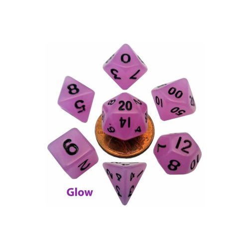 Glow Purple - Glow in the Dark Mini Dice set - 7 stuks