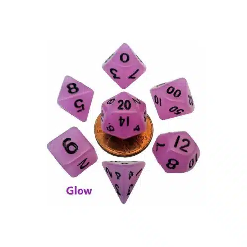 Glow Purple - Glow in the Dark Mini Dice set - 7 stuks
