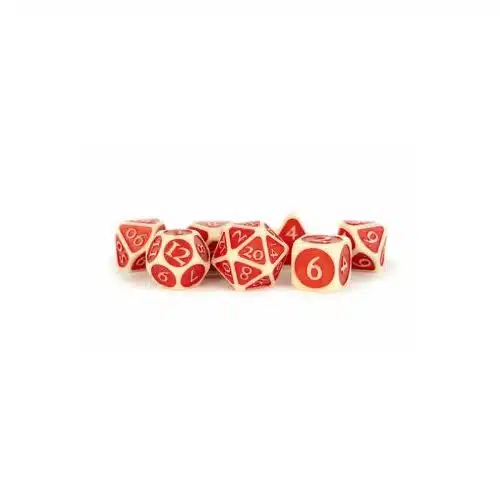 Ivory with Red - Enamel Dice set - 7 stuks