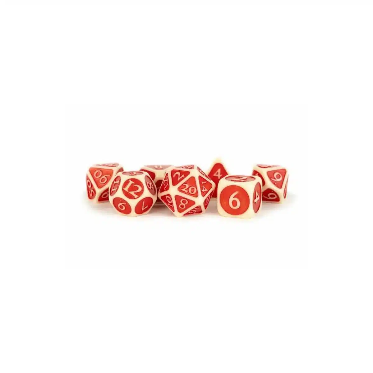 Ivory with Red - Enamel Dice set - 7 stuks